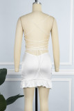 White Sexy Solid Backless Cross Straps Spaghetti Strap Sleeveless Dress Dresses