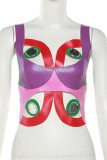 Colour Sexy Casual Patchwork Hollowed Out Backless Contrast V Neck Tops