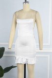 White Sexy Solid Backless Cross Straps Spaghetti Strap Sleeveless Dress Dresses