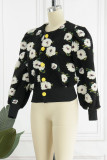 Grey Casual Print Patchwork Buckle Outerwear