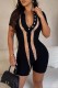 Black Casual Solid Patchwork See-through Turndown Collar Skinny Romper