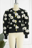 Grey Casual Print Patchwork Buckle Outerwear
