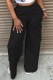 Black Casual Solid Patchwork Regular High Waist Conventional Solid Color Trousers