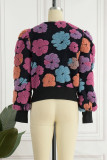 Grey Casual Print Patchwork Buckle Outerwear