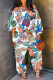 White Casual Print Patchwork Off the Shoulder Regular Jumpsuits