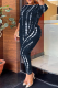 Stripe Casual Letter Print Patchwork Fold O Neck Three Quarter Two Pieces