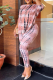 Pink Casual Letter Print Patchwork Fold O Neck Three Quarter Two Pieces