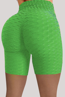 Fluorescent Green Casual Sportswear Solid Basic High Waist Skinny Yoga Shorts