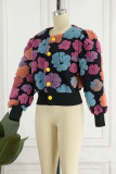 Grey Casual Print Patchwork Buckle Outerwear