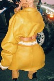 Yellow Casual Solid Patchwork Turndown Collar Long Sleeve Two Pieces