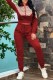 Burgundy Casual Print Patchwork Letter Zipper Collar Long Sleeve Two Pieces