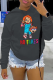 Dark Gray Casual Daily Print Draw String Hooded Collar Tops