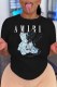 Black Casual Character Print Letter O Neck T-Shirts