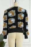 Grey Casual Print Patchwork Buckle Outerwear