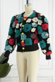 Grey Casual Print Patchwork Buckle Outerwear
