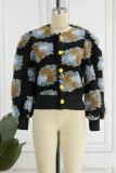 Grey Casual Print Patchwork Buckle Outerwear