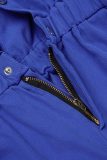 Blue Casual Solid Patchwork Turndown Collar Long Sleeve Regular Denim Romper