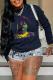 Black Casual Vintage Print Patchwork O Neck Tops