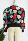 Grey Casual Print Patchwork Buckle Outerwear