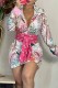 Light Pink Elegant Print Letter Turndown Collar Wrapped Skirt Dresses