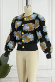 Grey Casual Print Patchwork Buckle Outerwear