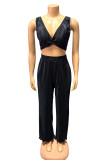 Red Sexy Casual Solid Backless V Neck Sleeveless Two Pieces