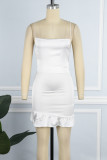 White Sexy Solid Backless Cross Straps Spaghetti Strap Sleeveless Dress Dresses