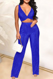 Red Sexy Casual Solid Backless V Neck Sleeveless Two Pieces