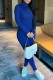 Blue Casual Solid Patchwork Turtleneck Long Sleeve Two Pieces