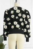 Grey Casual Print Patchwork Buckle Outerwear