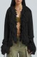Black Casual Solid Tassel Cardigan Outerwear
