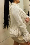 Black Casual Solid Tassel Cardigan Outerwear
