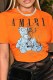 Orange Casual Character Print Letter O Neck T-Shirts
