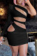 Black Sexy Solid Hollowed Out Backless Oblique Collar Long Sleeve Dresses
