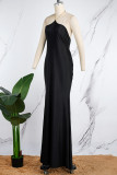 Red Sexy Solid Metal Accessories Decoration Backless Halter Long Dress Dresses