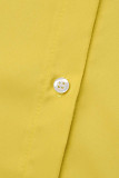 Yellow Casual Solid Patchwork Buttons Fold Turndown Collar Shirt Dress Plus Size Dresses