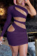 Purple Sexy Solid Hollowed Out Backless Oblique Collar Long Sleeve Dresses