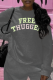 Dark Gray Casual Street Print Letter O Neck Tops