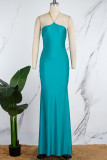 Red Sexy Solid Metal Accessories Decoration Backless Halter Long Dress Dresses