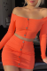 Tangerine Red Elegant Solid Patchwork Buckle Square Collar Long Sleeve Two Pieces