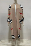 Grey Casual Striped Patchwork Cardigan Collar Outerwear