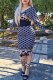 Navy Blue Sexy Print Letter V Neck One Step Skirt Dresses