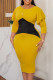 Yellow Casual Patchwork Contrast O Neck Long Sleeve Dresses