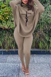 Camel Casual Print Basic Turtleneck Long Sleeve Two Pieces