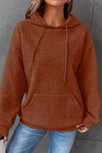 Coffee Casual Solid Basic Hooded Collar Tops