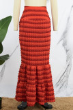 Red Casual Patchwork Contrast Skinny High Waist Conventional Skirts