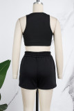 Coffee Casual Solid Basic O Neck Sleeveless Two Pieces