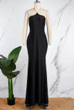 Red Sexy Solid Metal Accessories Decoration Backless Halter Long Dress Dresses