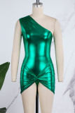 Green Sexy Casual Solid Backless Oblique Collar Sleeveless Two Pieces