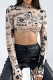 Khaki Street Print Patchwork Asymmetrical Half A Turtleneck High Waist Tops